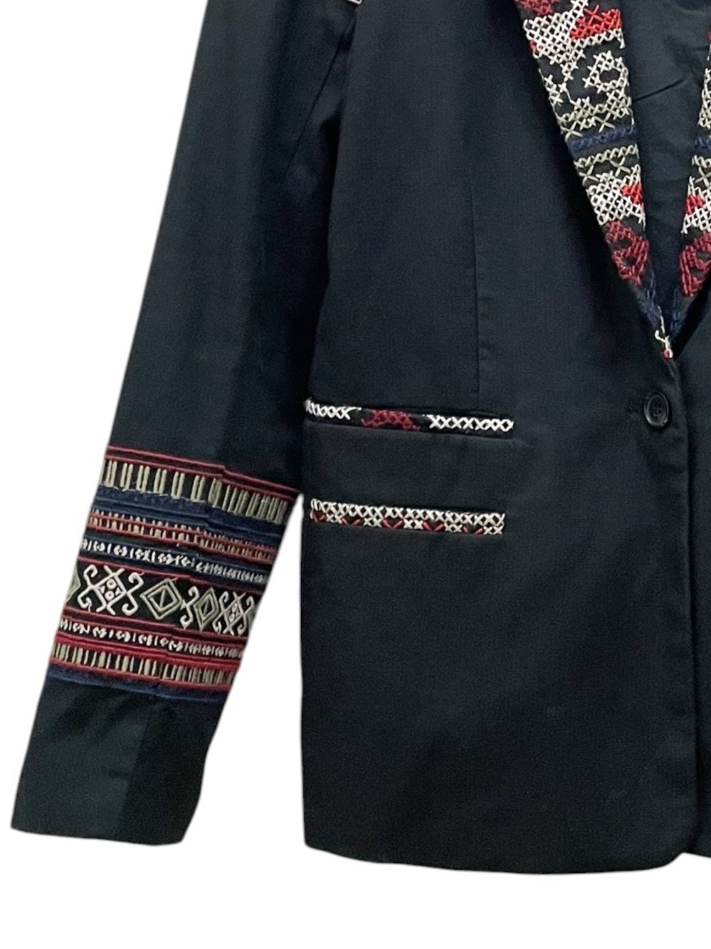 Joie Blazer Size 10 Black Embroidered Southwestern Western Boho Jacket Cotton - Picture 7 of 10